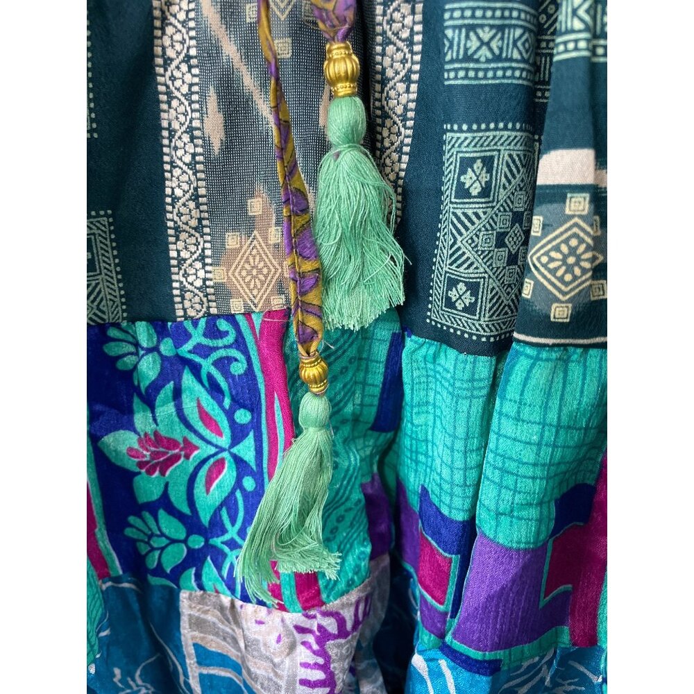 Patchwork Pant One Size Pull On Drawstring Tassel… - image 3